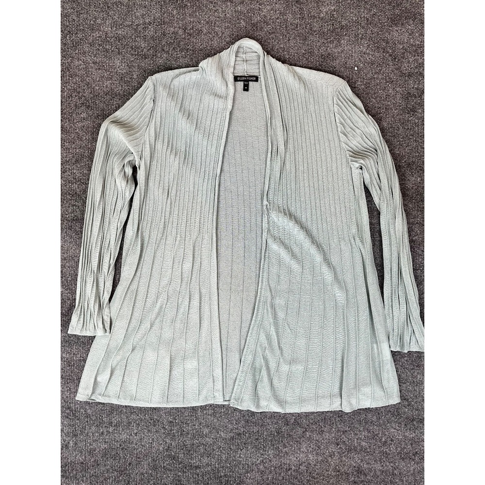 Eileen Fisher Green Viscose Blend Open Front Cardigan Size M